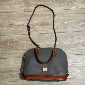 Dooney and Burke gray and cognac leather satchel